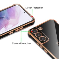 Puzdro ZTOFERA pre Samsung Galaxy S22 Plus 5G so srdiečkovým vzorom, zlatým okrajom – čierne 3