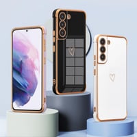 Puzdro ZTOFERA pre Samsung Galaxy S22 Plus 5G so srdiečkovým vzorom, zlatým okrajom – čierne 7