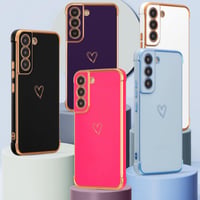ZTOFERA Silikónový kryt so vzorom srdiečok pre Samsung Galaxy S21 5G (6,2"), so zlatým rámom, nárazuvzdorný, ružovo-červený 7