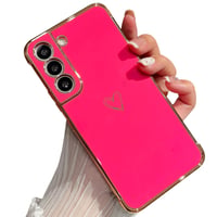 ZTOFERA Silikónový kryt so vzorom srdiečok pre Samsung Galaxy S21 5G (6,2"), so zlatým rámom, nárazuvzdorný, ružovo-červený 1