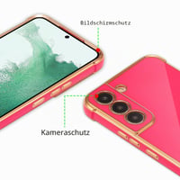 ZTOFERA Silikónový kryt so vzorom srdiečok pre Samsung Galaxy S21 5G (6,2"), so zlatým rámom, nárazuvzdorný, ružovo-červený 3