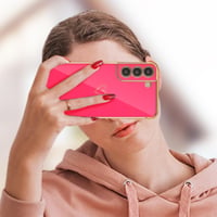 ZTOFERA Silikónový kryt so vzorom srdiečok pre Samsung Galaxy S21 5G (6,2"), so zlatým rámom, nárazuvzdorný, ružovo-červený 6