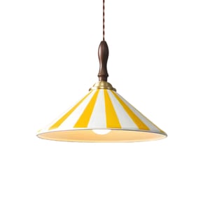 ZTTECH Lustră Vintage din Ceramică cu Dungi, 30 cm, Dulie E27, Bază din Lemn, Înălțime Reglabilă, Galben – Pentru Living, Dormitor, Bucătărie, Sufragerie