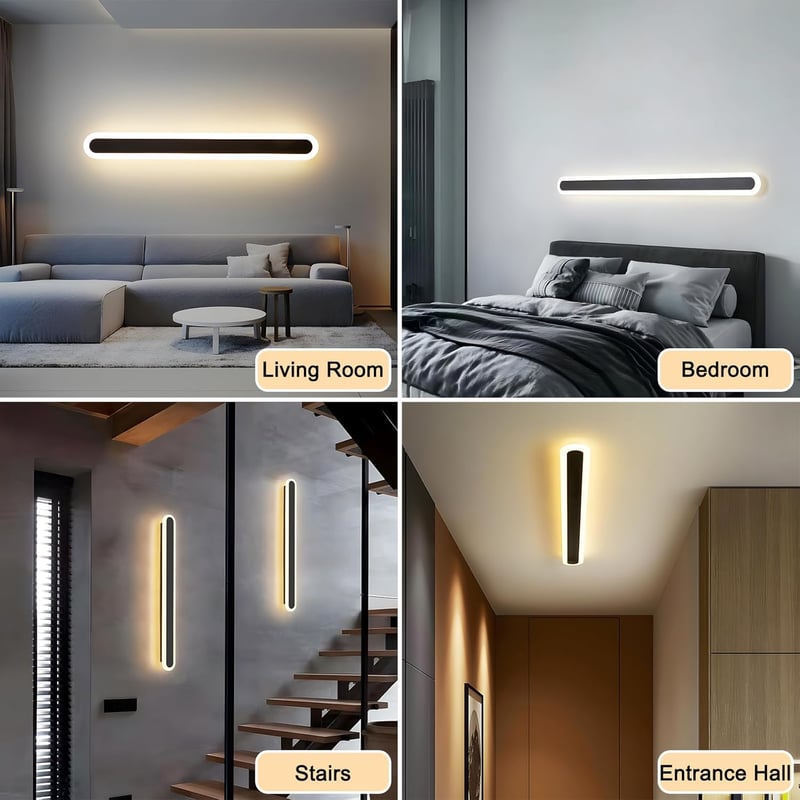 ZTWLEED 120 cm Modern LED Fali Lámpa - 44W, 3 Színhőmérséklet (3000K/4000K/6000K), Fekete Alumínium, Nappali, Hálószoba, Folyosó Világítás