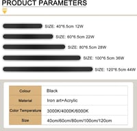 ZTWLEED 120 cm Modern LED Fali Lámpa - 44W, 3 Színhőmérséklet (3000K/4000K/6000K), Fekete Alumínium, Nappali, Hálószoba, Folyosó Világítás 4