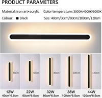 ZTWLEED LED fali lámpa 44W távirányítóval, dimmelhető 10-100%, 120cm fekete 4