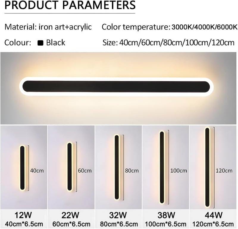 ZTWLEED LED fali lámpa 44W távirányítóval, dimmelhető 10-100%, 120cm fekete