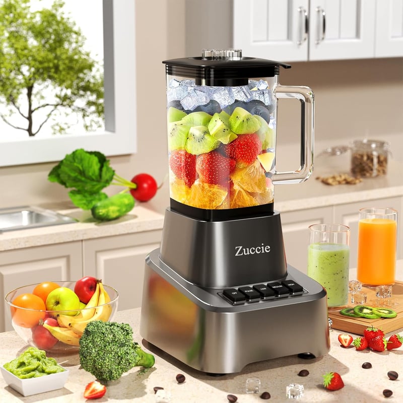 Zuccie 1200W Turmixgép Smoothie Mixer 1.6L Üveg Pohár 3 Fokozat Rozsdamentes Acél Pengék
