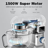 Zuccie Konyhai Robotgép 1500W 5,5L Kapacitással - 6 Sebességes Dagasztógép LCD Kijelzővel, Dagasztó, Keverő és Fröccsenésgátló (Ezüst) 2