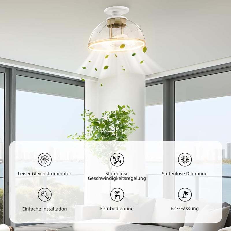 Zuske 20cm LED mennyezeti lámpa ventilátorral, 8W, dimmelhető, távirányítóval, csendes, 3000K