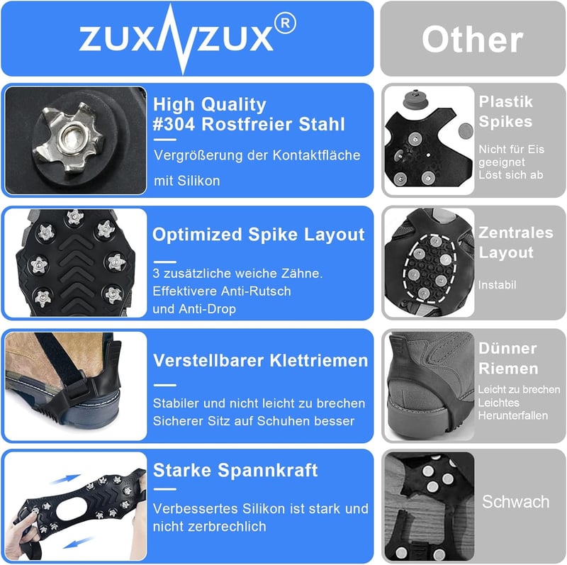 ZUXNZUX Csúszásgátló Hótalpak M-es Méret - Rozsdamentes Acél Szöges Cipőtalp Túrázáshoz, Mászáshoz, Téli Jégen és Hóban - Unisex Szilikon Há