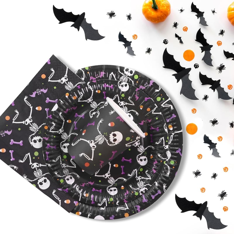 ZVK Csontváz Halloween Parti Szett 96 Részes Tányér Szalvéta Pohár