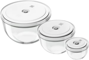 ZWILLING Fresh & Save BOWLS Vákuumos Tál Szett 6 db, S-12 cm, M-18 cm, L-24 cm, Üveg, Szürke