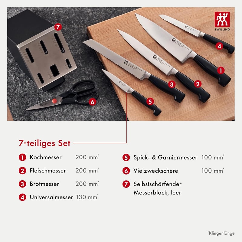 ZWILLING Önélező Kés Blokk 7 Részes Készlet - Black, Four stars
