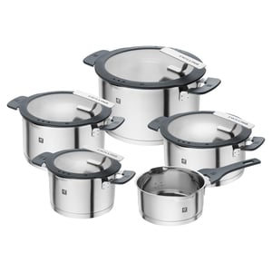 ZWILLING Simplify set posuđa od 5 dijelova, s ugrađenim cjedilom, za indukciju, nehrđajući čelik, srebrno-crna