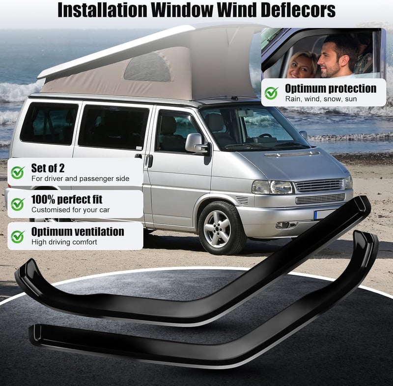 ZWPARTS VW T4 1990-2003 Ablakdeflektorok Szett 2db Fekete Ragasztható Szélvédő