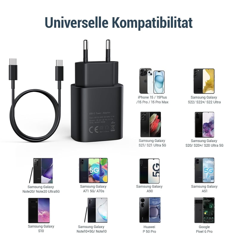 ZXCJ 25W USB-C gyors töltő iPhone Samsung iPad kábellel