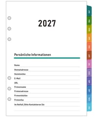 ZXHQ 2027 Týždenný plánovač, náhradné listy do diára A5 so 6 otvormi, nemecký jazyk, 1 týždeň na 2 stranách, farebné karty, papier 100 g/m², január – december 1