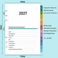 ZXHQ 2027 Týždenný plánovač, náhradné listy do diára A5 so 6 otvormi, nemecký jazyk, 1 týždeň na 2 stranách, farebné karty, papier 100 g/m², január – december 2