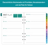 ZXHQ 2027 Týždenný plánovač, náhradné listy do diára A5 so 6 otvormi, nemecký jazyk, 1 týždeň na 2 stranách, farebné karty, papier 100 g/m², január – december 4