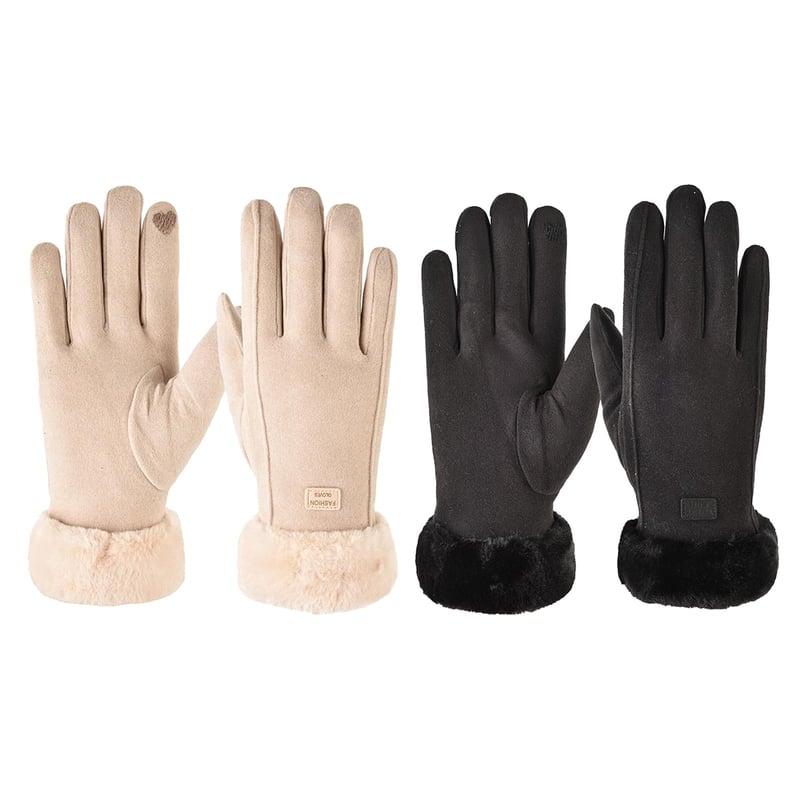 Zimné dotykové rukavice ZXTGBQ unisex – béžové a čierne (2 ks)