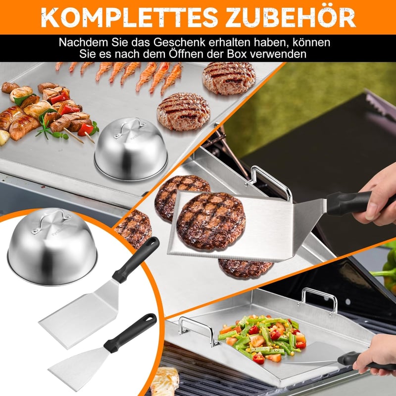 zycBernoi Premium Plancha Grillplaat 40x30cm Rozsdamentes Acél Gázgrill Széngrillhez