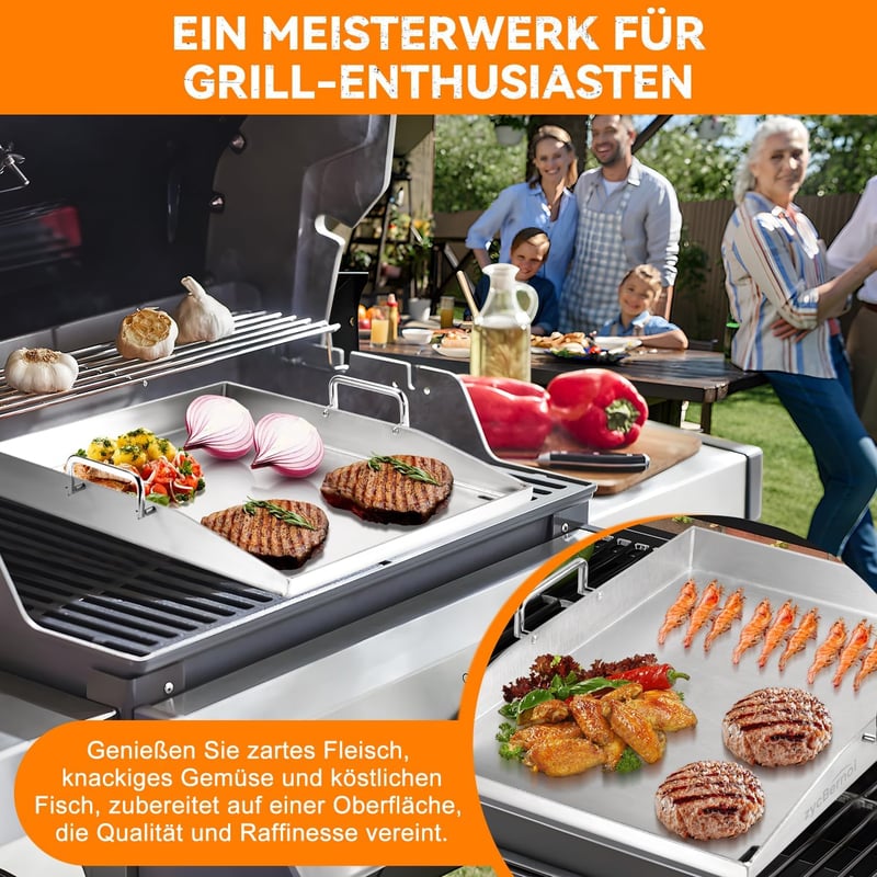 zycBernoi Premium Plancha Grillplaat 40x30cm Rozsdamentes Acél Gázgrill Széngrillhez