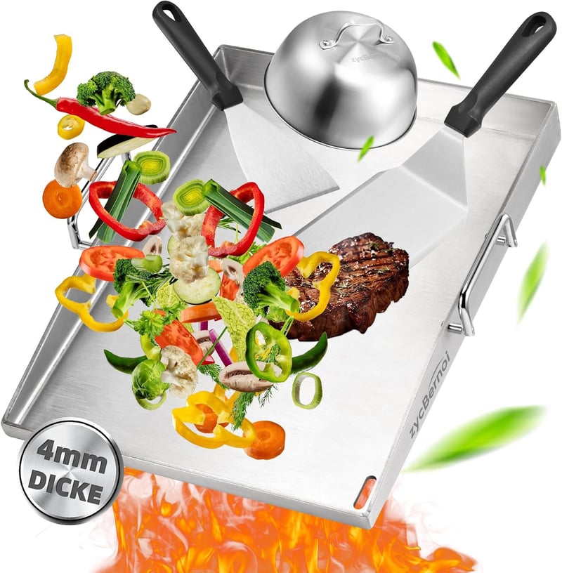 zycBernoi Premium Plancha Grillplaat 40x30cm Rozsdamentes Acél Gázgrill Széngrillhez