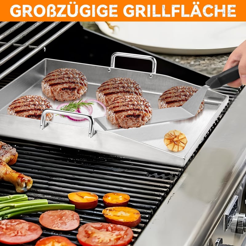 zycBernoi Premium Plancha Grillplaat 40x30cm Rozsdamentes Acél Gázgrill Széngrillhez