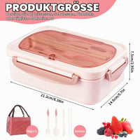 ZYETGH Bento kutija s pretincima i torbom, ružičasti set kutija za užinu, 1250 ml, posuda za doručak i ručak 2