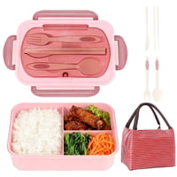 ZYETGH Bento kutija s pretincima i torbom, ružičasti set kutija za užinu, 1250 ml, posuda za doručak i ručak 1
