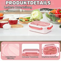 ZYETGH Bento kutija s pretincima i torbom, ružičasti set kutija za užinu, 1250 ml, posuda za doručak i ručak 3