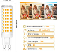 ZYGODLUK G9 LED izzó 10W meleg fehér 2700K 5db szett csillárhoz 3