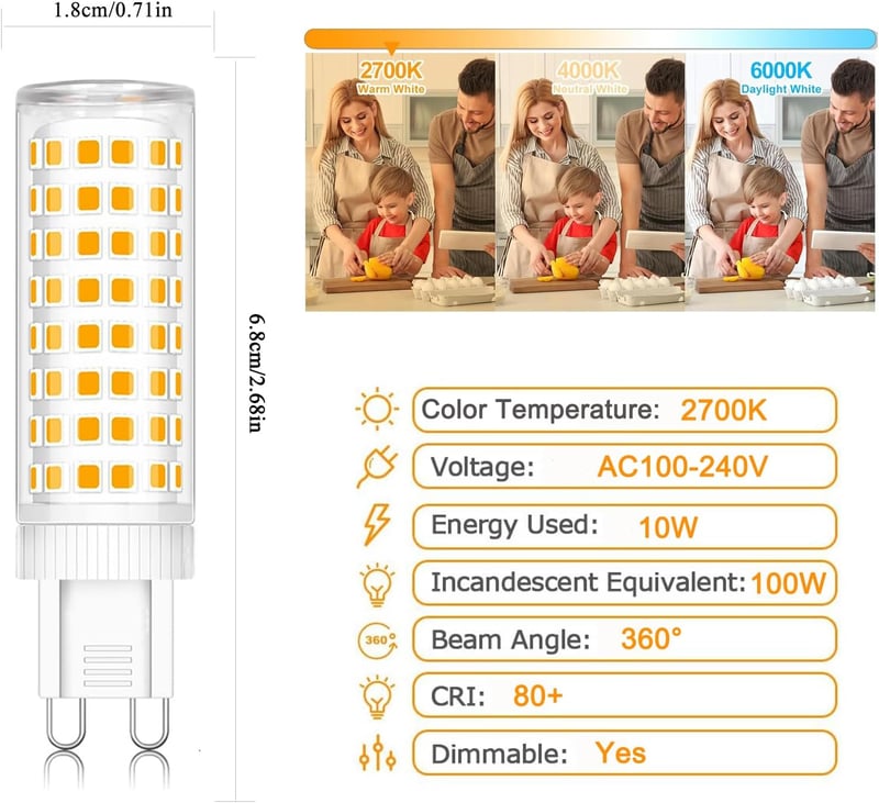 ZYGODLUK G9 LED izzó 10W meleg fehér 2700K 5db szett csillárhoz