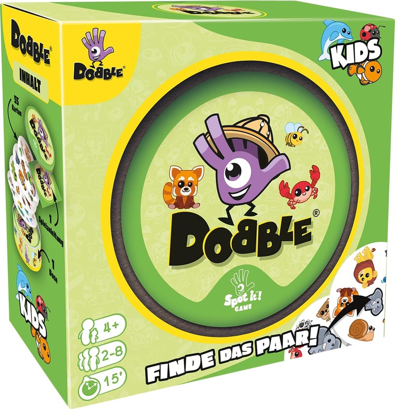 Kartová hra Zygomatic Dobble Kids – Rýchla a zábavná spoločenská hra pre 2 – 8 hráčov, od 4 rokov, 15 minút, v nemčine