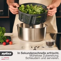 Centrifugă pentru salată Zyliss Easy Spin din oțel inoxidabil, mare, 6L, cu șnur și buton de oprire 10