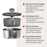 Centrifugă pentru salată Zyliss Easy Spin din oțel inoxidabil, mare, 6L, cu șnur și buton de oprire 2