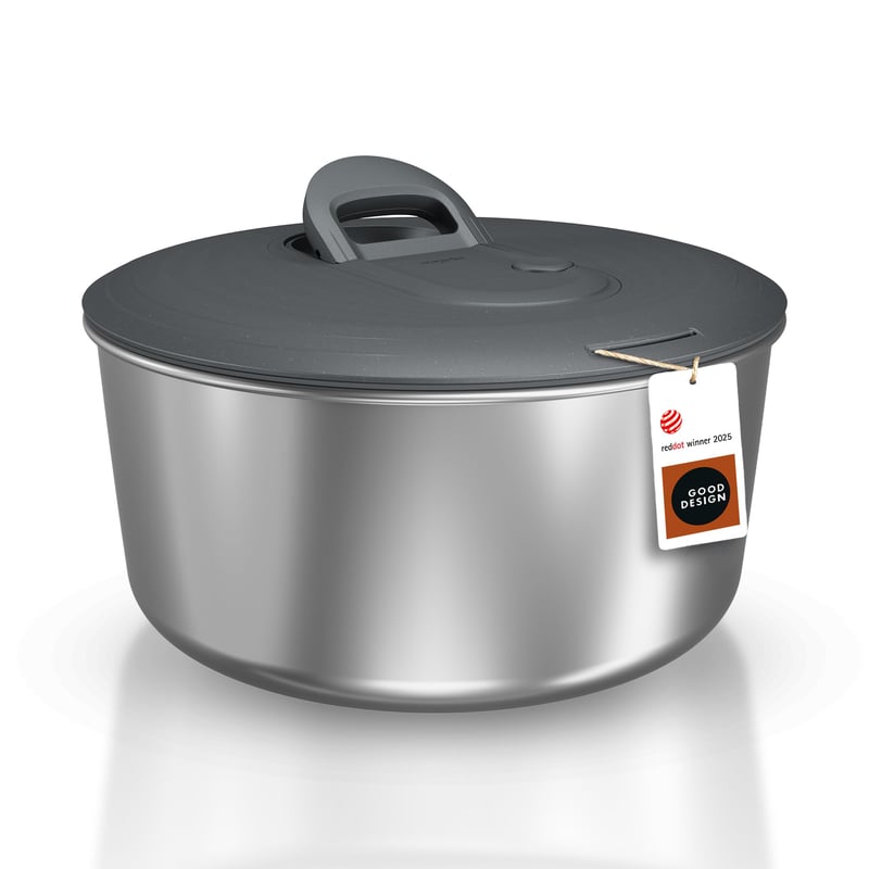 Centrifugă pentru salată Zyliss Easy Spin din oțel inoxidabil, mare, 6L, cu șnur și buton de oprire