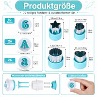 ZYNERY set od 70 kalupa za slova i brojeve za fondant – 26 velikih slova, 26 malih slova, 10 brojeva i 8 motiva za ukrašavanje torti, keksa i čokolade 2
