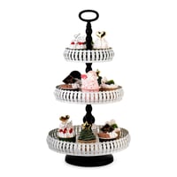 ZYOOO 3 Szintes Fehér Vintage Fém Tortatartó Állvány - Esküvői Rendezvény Desszert Kínáló - Elegáns Cupcake Tartó 1