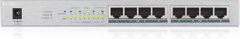 Zyxel GS1008HP switch Gigabit PoE+ cu 8 porturi, neadministrat, cu buget PoE de 60W, distribuitor de rețea, switch Ethernet