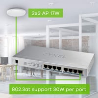 Zyxel GS1008HP switch Gigabit PoE+ cu 8 porturi, neadministrat, cu buget PoE de 60W, distribuitor de rețea, switch Ethernet 4