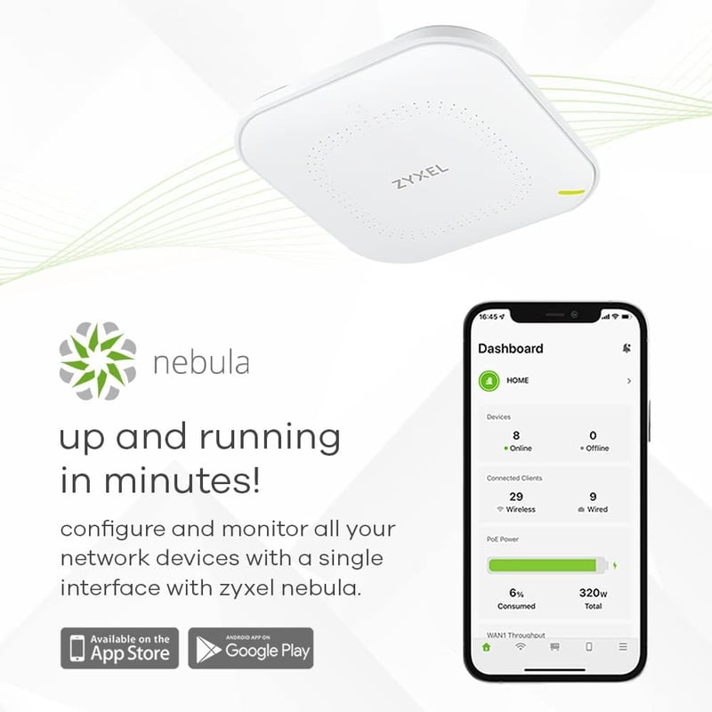 Zyxel WiFi 6 AX3000 Multi-Gig Access Point - Üzleti hálózati hozzáférési pont 2.5G PoE csatlakozással, MU-MIMO antennával, felhőkezeléssel