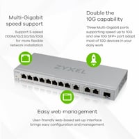 Webovo spravovateľný sieťový prepínač Zyxel XGS1250-12 s 12 portami – 8x 1G + 3x 10G + 1x 10G SFP+ – QoS, VLAN, agregácia liniek, inteligentný ventilátor, strieborný 4