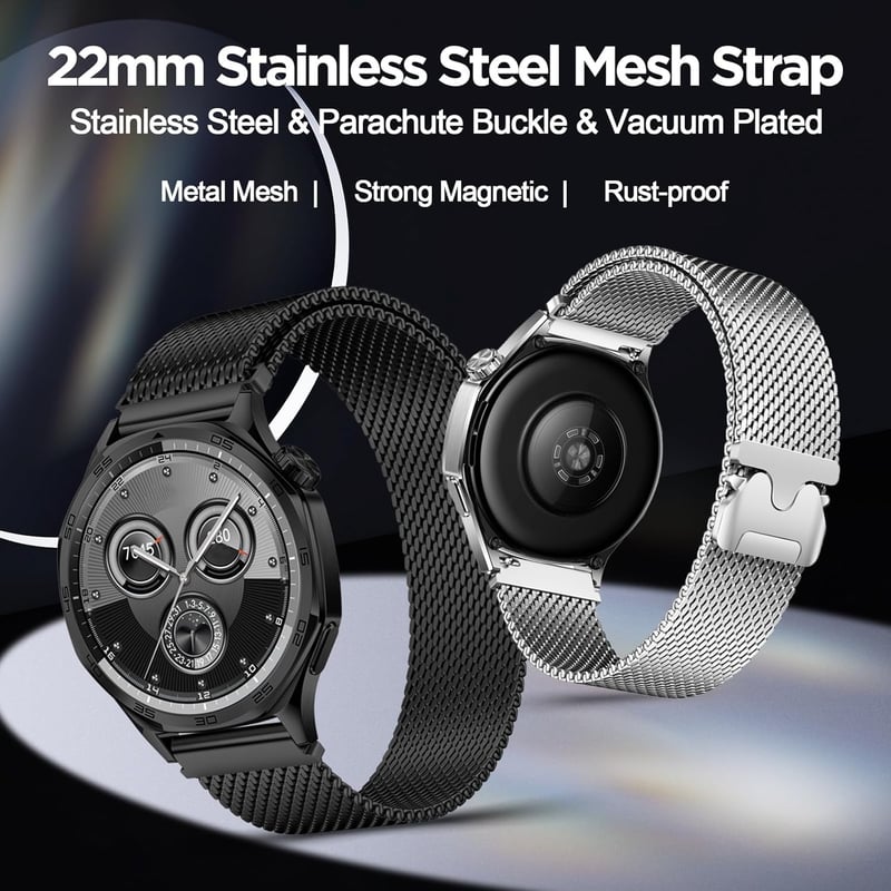 ZZMY 22mm Rozsdamentes Acél Óraszíj Garmin Venu 3/2 és Huawei GT6/GT5/GT4/GT3/GT2 Okosórákhoz - Mágneses Ejtőernyős Csat Férfiaknak