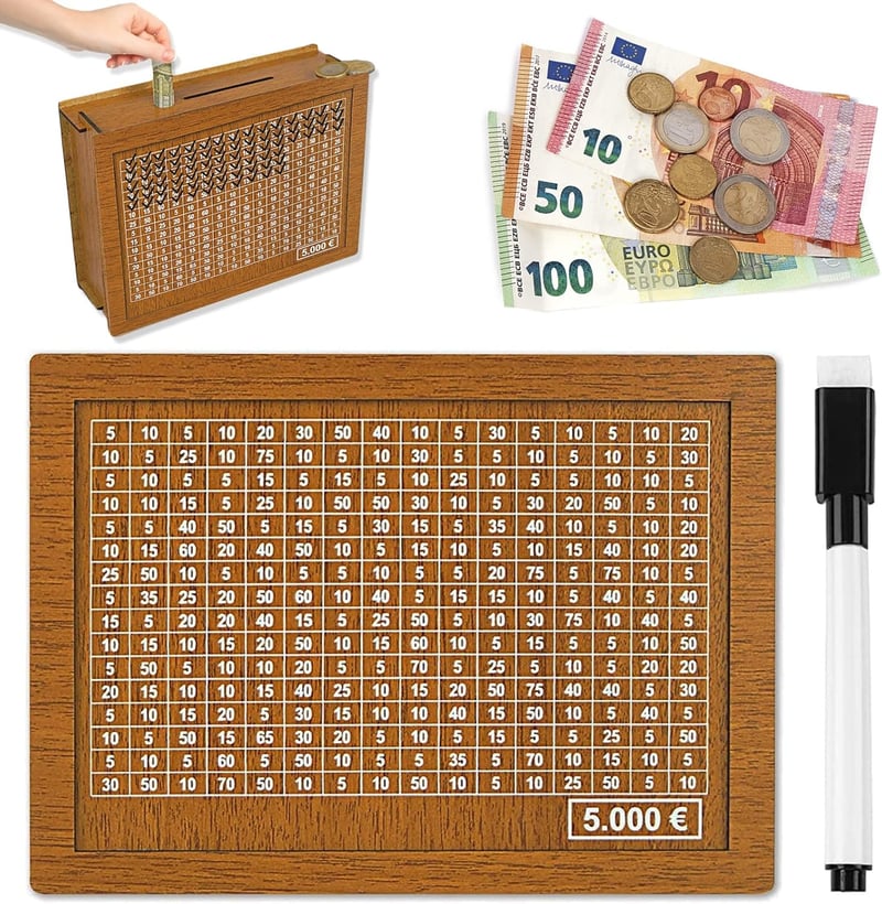 ZZRSYJ Retro Fa Persely Tárolódobozzal, Gyerekek Spórolási Céljához Jelölővel és Számokkal