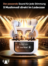 Bezdrôtové slúchadlá ZZU Bluetooth 5.4 s inteligentným dotykovým displejom, potlačením hluku ANC a ENC, výdržou batérie 48 hodín, 5 režimami EQ, HiFi stereo zvukom, vodotesnosťou IPX7, biele 6