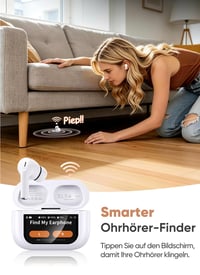 Bezdrôtové slúchadlá ZZU Bluetooth 5.4 s inteligentným dotykovým displejom, potlačením hluku ANC a ENC, výdržou batérie 48 hodín, 5 režimami EQ, HiFi stereo zvukom, vodotesnosťou IPX7, biele 4