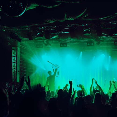 Sound wave technology cheering crowd at concert remixed media