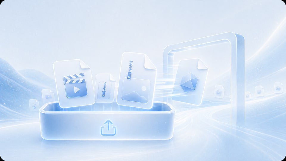 Oversized file tiles moving through an open upload gateway